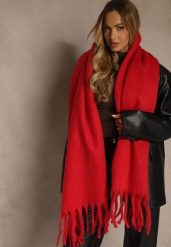 Czerwony Szalik Ozdobiony Frędzlami Owedela. Czerwone szaliki i kominy damskie Renee, bez wzorów, z jeansu. Za 39.99 zł.