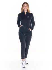 Bluza miękka z pełny zamek błyskawiczny na co dzień. Czarne bluzy sportowe damskie LEONE 1947 APPAREL, s, bez wzorów, z dresówki, bez ramiączek, bez kaptura. Za 105.21 zł.