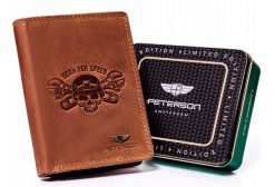 Portfel skórzany Peterson [DH] PTN N4C-CHM brązowy tłoczony 02. Brązowe portfele męskie Peterson, bez wzorów, ze skóry. Za 77.99 zł.