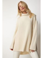 Happiness Istanbul Sweter w kolorze beżowym rozmiar: onesize. Brązowe golfy damskie Happiness Istanbul, bez wzorów, ze splotem, bez ramiączek. Za 84.01 zł.