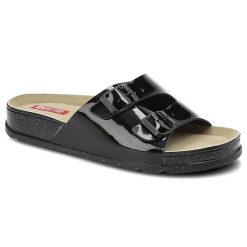 Czarne Klapki Big Star Wygodne Skórzane Buty. Czarne klapki damskie Big Star, bez wzorów, z lakierowanej skóry, bez obcasa. Za 109.00 zł.