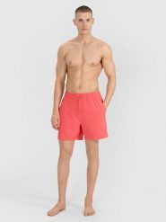 4F Spodenki plażowe męskie - czerwone S. Czerwone szorty męskie 4f, na lato, bez wzorów, z materiału, wakacyjne. W wyprzedaży za 59.99 zł.