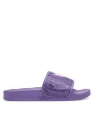 Guess Klapki E4GZ25 BB00F Fioletowy. Fioletowe klapki damskie Guess, z aplikacjami, z tworzywa sztucznego, bez obcasa. Za 159.99 zł.