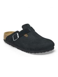 Birkenstock Skórzane klapki "Boston" w kolorze czarnym rozmiar: 41. Czarne klapki damskie Birkenstock, bez wzorów, bez obcasa. Za 549.06 zł.