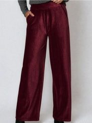 Prążkowane spodnie wide leg - czerwony. Czerwone spodnie materiałowe damskie Sinsay, bez wzorów, prążkowane. Za 49.99 zł.