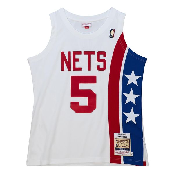 Koszulka Nba New Jersey Nets Jason Kidd. Białe bluzki damskie Mitchell & Ness, bez wzorów, z jersey, bez kołnierzyka. W wyprzedaży za 918.55 zł.