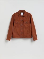 Kurtka koszulowa z imitacji zamszu - bordowy. Czerwone kurtki męskie Reserved, l, bez wzorów, bez kaptura. Za 159.99 zł.