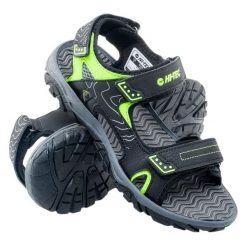 Sandały Hi-Tec Menart T 92800196386 czarne. Czarne sandały chłopięce z materiału, bez zapięcia. Za 178.99 zł.