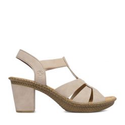 Sandały Rieker. Brązowe sandały damskie Rieker, bez wzorów, bez obcasa, na słupku. Za 299.99 zł.