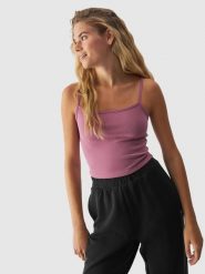 4F Crop-top slim gładki z modalem damski - różowy S. Czerwone topy damskie 4f, s, bez wzorów, z dzianiny, bez kołnierzyka. W wyprzedaży za 29.99 zł.