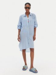 Seafolly Koszula Crinkle 55536-CU Błękitny Relaxed Fit. Niebieskie koszule damskie Seafolly, xs, bez wzorów, z bawełny, bez kołnierzyka, bez ramiączek. Za 429.99 zł.