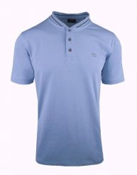 Męski T-Shirt (Koszulka) z Dekoltem na Guziki - Pako Jeans - Niebieska. Niebieskie t-shirty męskie Pako Jeans, l, bez wzorów, z bawełny, bez kołnierzyka. Za 89.00 zł.