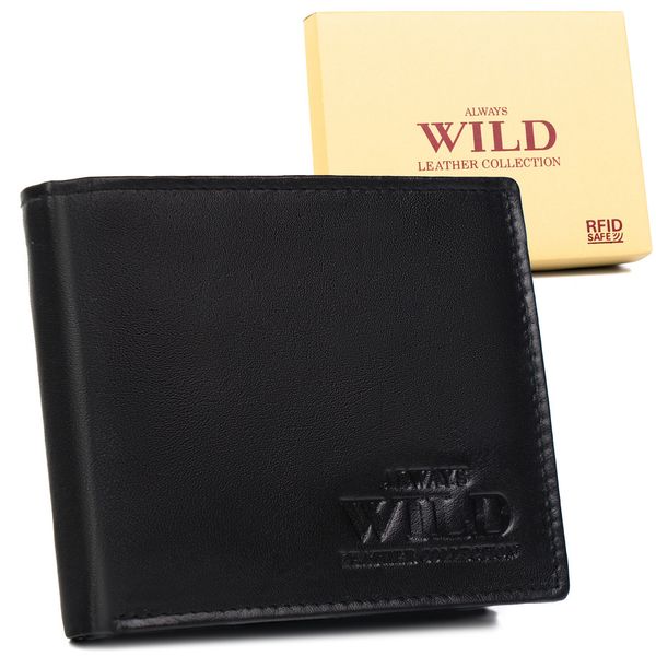 Portfel skórzany Always Wild N7-P-SCR czarny. Czarne portfele męskie bez wzorów, ze skóry. Za 37.99 zł.