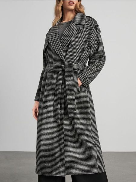 Płaszcz w kratę - wielobarwny. Płaszcze damskie Sinsay, l, bez wzorów, z wełny, eleganckie. Za 159.99 zł.