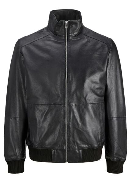 Kurtka skórzana JJ REBEL. Czarne kurtki męskie bonprix, m, bez wzorów, ze skóry, bez kaptura. Za 659.99 zł.