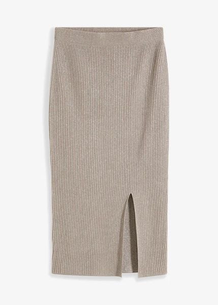 Spódnica dzianinowa z lejącej mieszanki wiskozy. Szare spódniczki damskie bonprix, bez wzorów, z dzianiny, eleganckie. Za 114.99 zł.