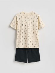 Dwuczęściowa piżama ze wzorem - kremowy. Białe piżamy męskie Reserved, l, bez wzorów, z bawełny, bez ramiączek. Za 89.99 zł.