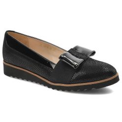 Czarne Półbuty Gamis Skórzane Buty Damskie. Czarne półbuty damskie GAMIS, z aplikacjami, ze skóry, eleganckie, bez obcasa, na platformie. Za 179.00 zł.