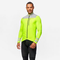 Bluza rowerowa Triban RC500 długi rękaw EN17353. Żółte bluzy bez kaptura męskie VAN RYSEL, bez wzorów, z materiału, sportowe, bez kołnierzyka, bez ramiączek. Za 199.99 zł.