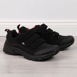 Buty trekkingowe na rzepy wodoodporne czarno-czerwone American Club. Czarne obuwie trekkingowe damskie American CLUB. Za 159.99 zł.
