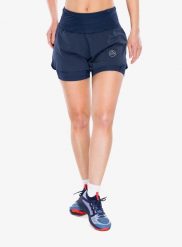 Spodenki do biegania damskie La Sportiva Ultra Distance Shorts. Niebieskie szorty damskie La Sportiva, bez wzorów, z materiału. Za 489.49 zł.