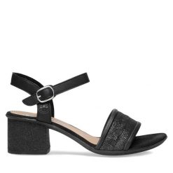 Sandały Rieker. Czarne sandały damskie Rieker, bez wzorów, bez obcasa, na słupku. Za 289.99 zł.