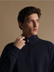 Bluza ze stójką - granatowy. Niebieskie bluzy bez kaptura męskie Reserved, l, z bawełny. Za 199.99 zł.