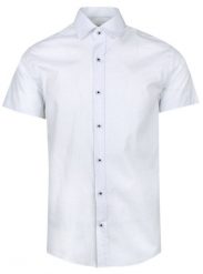 Męska Koszula Typu Casual (Weekendowa) - Pako Jeans - Biała w Mikrogroszki. Białe koszule męskie Pako Jeans, l, bez wzorów, z bawełny, bez kołnierzyka, bez ramiączek. Za 169.00 zł.