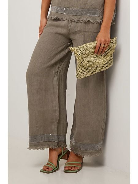 Le Monde du Lin Lniane spodnie w kolorze brązowym rozmiar: 38/40. Brązowe spodnie materiałowe damskie Le Monde du Lin, bez wzorów, ze lnu, klasyczne, z standardowym stanem. Za 189.29 zł.