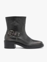 Czarno-szare botki biker boots. Szare botki damskie Brawo sp. z o.o., ze skóry, klasyczne, bez obcasa, bez zapięcia. Za 579.99 zł.