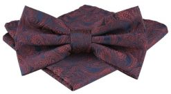 Mucha Męska z Poszetką w Zestawie - Alties - Miedziany Motyw Paisley. Brązowe krawaty i muchy męskie Alties, bez wzorów, eleganckie. Za 65.00 zł.