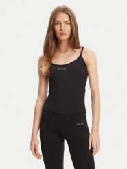 Guess Top V5RP09 KCD02 Czarny Regular Fit. Czarne topy damskie Guess, xl, z aplikacjami, z syntetyku, bez kołnierzyka. Za 129.99 zł.