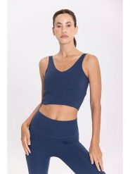 Onamaste Top sportowy w kolorze granatowym rozmiar: L/XL. Niebieskie topy damskie Onamaste, l, bez wzorów, z materiału, bez ramiączek. Za 121.99 zł.