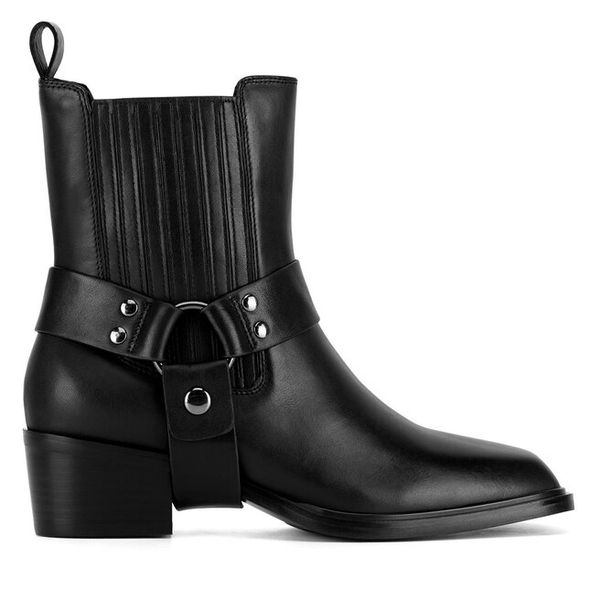 Kowbojki GINO ROSSI. Czarne botki damskie Gino Rossi, bez obcasa, na słupku, bez zapięcia. Za 449.99 zł.
