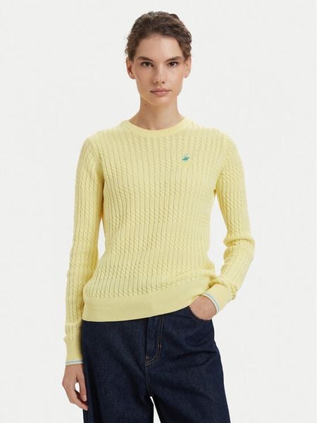 Beverly Hills Polo Club Sweter P-SS26W-M537390 Żółty Regular Fit. Żółte swetry klasyczne damskie Beverly Hills Polo Club, m, z bawełny, bez kołnierzyka. Za 269.99 zł.