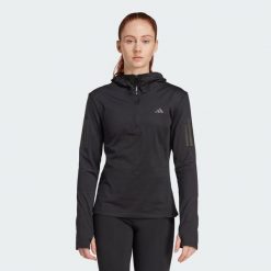 Bluza Own The Run Winterized Hooded Half-Zip. Niebieskie bluzy z kapturem damskie Adidas, xs, bez wzorów, z kapturem, climawarm (adidas). Za 279.00 zł.