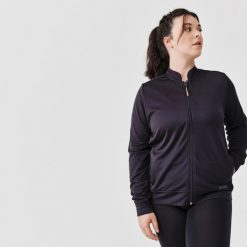 Bluza do biegania damska Kiprun Run 100 Dry. Czarne bluzy bez kaptura damskie KALENJI, m, bez wzorów, z elastanu, bez kaptura. Za 89.99 zł.