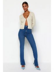 Trendyol Dżinsy - Slim fit - w kolorze niebieskim rozmiar: 42. Niebieskie jeansy damskie Trendyol, z podwyższonym stanem. Za 118.56 zł.