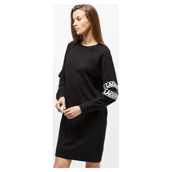 Karl Lagerfeld Sukienka Cut Out Sleeve Sweat Dress , czarny, rozmiar L. Czarne sukienki damskie Karl Lagerfeld, l, bez wzorów, z bawełny, bez kołnierzyka, bez ramiączek. Za 959.99 zł.