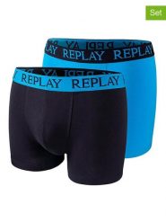 Replay Underwear Bokserki (2 pary) w kolorze czarnym i niebieskim rozmiar: S. Czarne bokserki męskie Replay Underwear, bez wzorów. Za 43.99 zł.