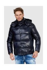 EMPORIO ARMANI Granatowa puchowa kurtka męska. Niebieskie kurtki męskie Emporio Armani, m, bez wzorów, z puchu, bez kaptura. W wyprzedaży za 1,199.99 zł.