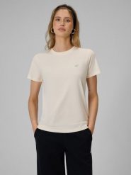 4F T-shirt regular gładki damski - kremowy S. Brązowe t-shirty damskie 4f, s, bez wzorów, z bawełny, bez kołnierzyka. Za 49.99 zł.