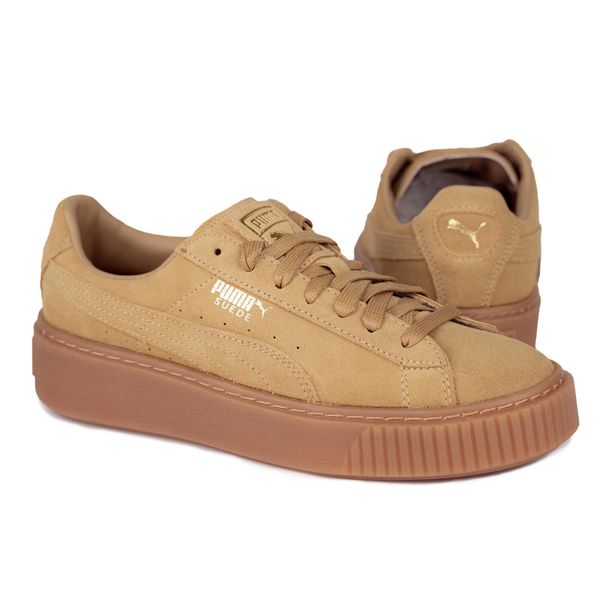 Buty damskie sportowe Puma SUEDE PLATFORM. Brązowe buty sportowe na co dzień damskie Puma, bez wzorów, z materiału, trekkingowe, Puma Suede. W wyprzedaży za 139.00 zł.