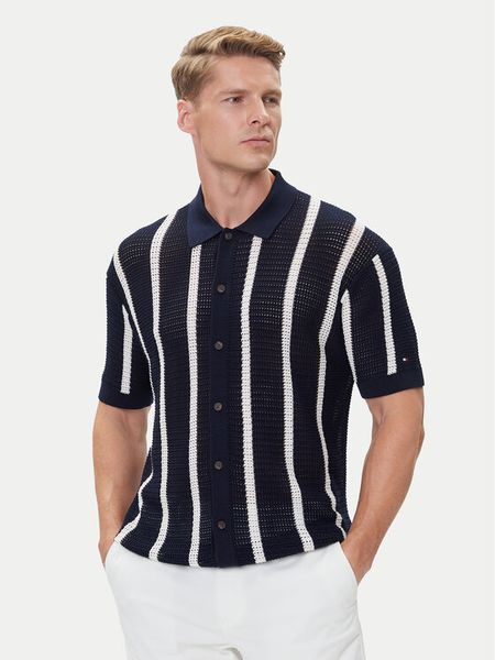 Tommy Hilfiger Koszula Vertical MW0MW41225 Granatowy Regular Fit. Niebieskie koszule męskie Tommy Hilfiger, l, bez wzorów, z bawełny, bez kołnierzyka, bez ramiączek. Za 419.99 zł.