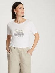 Cross Jeans Koszulka w kolorze białym rozmiar: XS. Białe bluzki damskie Cross Jeans, xs, bez wzorów, z jeansu, bez kołnierzyka, bez ramiączek. Za 57.20 zł.