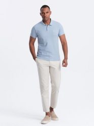 Jednokolorowa koszulka polo męska BASIC z dzianiny pique - niebieski denim V17 - Rozmiar: L. Niebieskie koszulki polo męskie Ombre Clothing, l, z aplikacjami, z bawełny, bez ramiączek. W wyprzedaży za 79.99 zł.