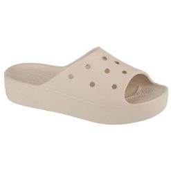 Klapki Crocs Classic Platform Slide 208180-2Y2 beżowy. Brązowe klapki damskie bez wzorów, bez obcasa. Za 294.61 zł.