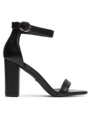 DeeZee Sandały E3611-1 Czarny. Czarne sandały damskie DeeZee, bez wzorów, z materiału, bez obcasa, na słupku. Za 139.99 zł.