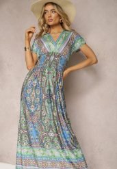 Jasnozielona Długa Sukienka z Wiskozy w Print Paisley o Kopertowym Dekolcie Dircsa. Zielone sukienki damskie Renee, na co dzień, s, bez wzorów, z tkaniny, boho, bez kołnierzyka, bez ramiączek, maxi, kopertowe. W wyprzedaży za 41.99 zł.