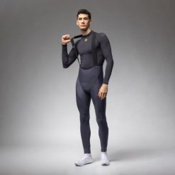 Spodnie kolarskie BIBTIGHTS THERMO SNAKE. Szare spodnie materiałowe męskie ALÉ CYCLING, bez wzorów, z materiału. Za 750.30 zł.